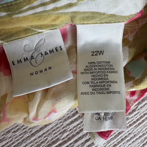 Emma James Woman 22W Floral Button-Up Blouse Cotton – Romantic Garden Print - Picture 3 of 7